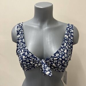 Paris Atelier & Other Stories Women's Knot Tie Bikini Top Sz 10 Navy w/Fruit FS